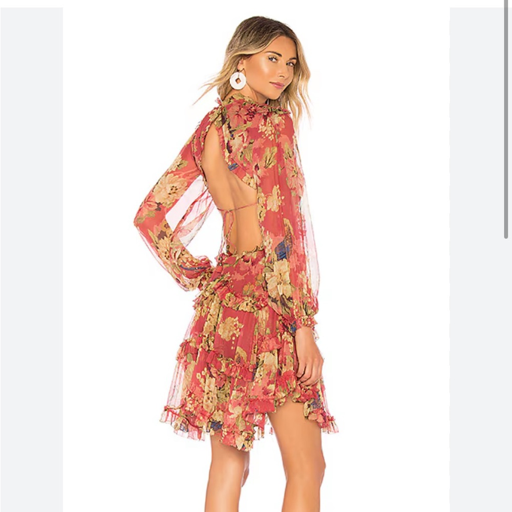 Zimmerman: Melody lace up short dress in Burgundy Floral Size: 2/M